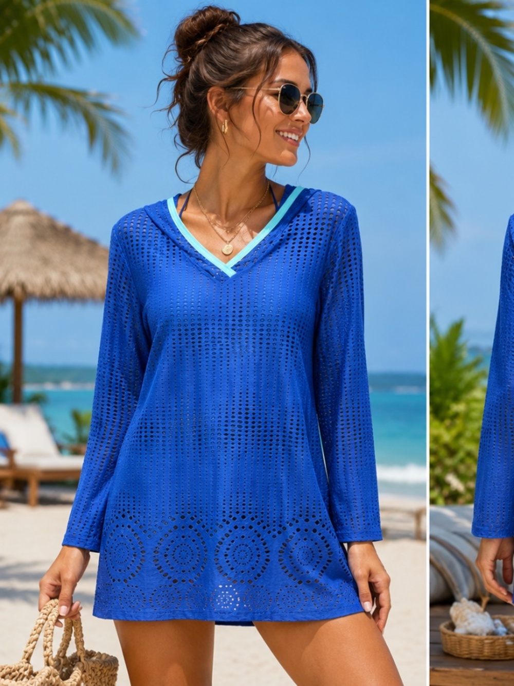 Title Nine Amphib Hooded Swim Cover Up Tunic Dress Cobalt Blue Size S